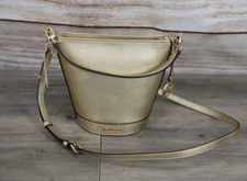 Michael Kors Townsend Leather Small Bucket Bag Purse Pale Gold Gold Hardware