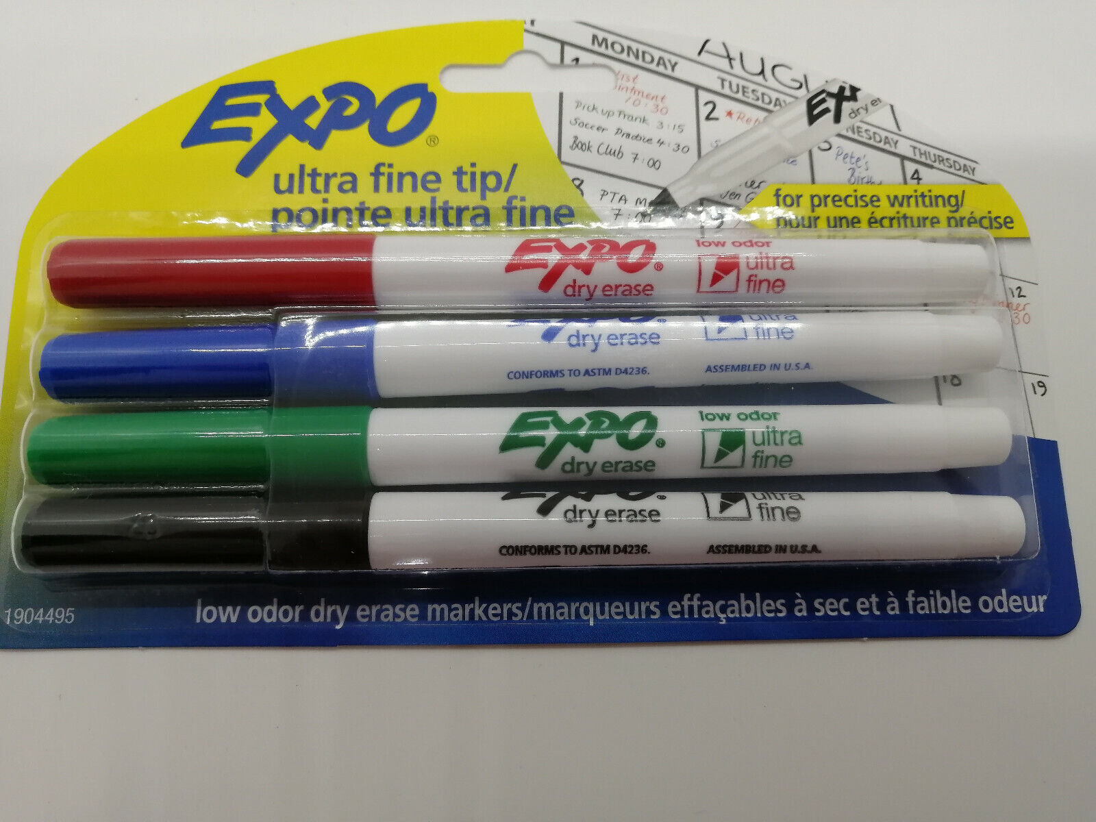 Expo® Low Odour Dry Erase Whiteboard Marker, Ultra-fine. Package of 4, Assorted