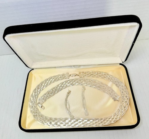 Vintage Italy 925 Sterling Silver Braided Necklace, Bracelet & Earrings - Picture 5 of 13