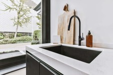 Houzer Stainless Steel Single Hole Kitchen Sink Faucet with Pull Down Sprayer