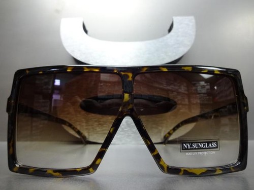 OVERSIZE VINTAGE RETRO SHIELD Style Party SUNGLASSES Large Square Tortoise Frame - Picture 4 of 7