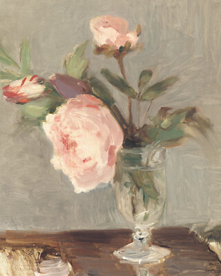 Vintage Still Life with Peonies Flower Painting Giclee Print on Fine Art Paper