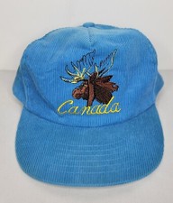 Vintage Corduroy CANADA MOOSE Rare Blue Snapback trucker Hat