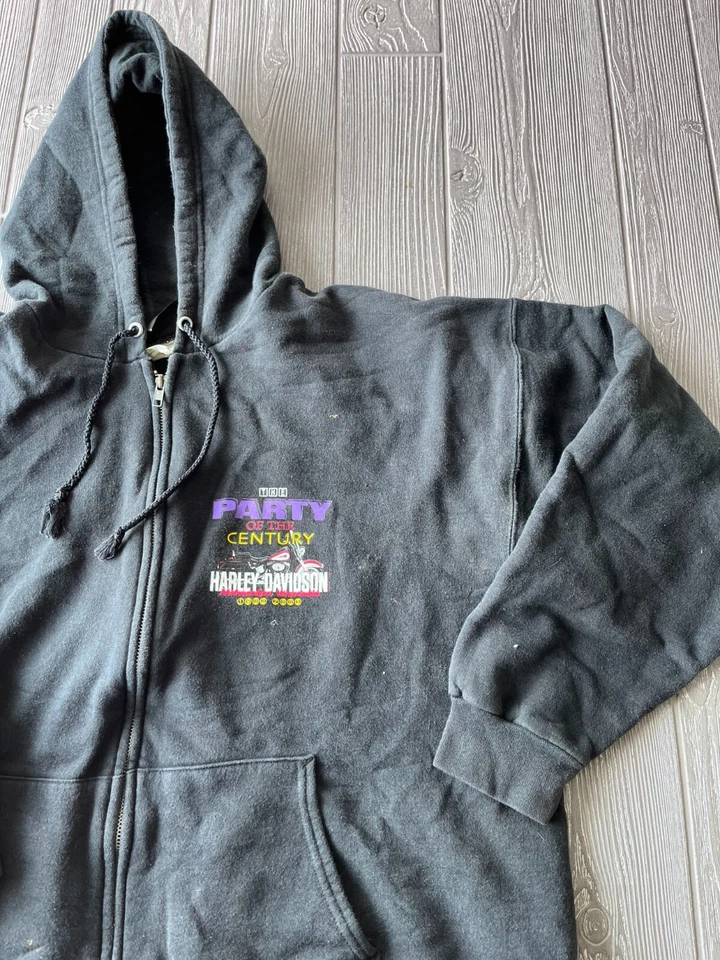 Harley Davidson hoodie sweatshirt 2003 Party of Century Large Black Full zip - Image 3 of 4