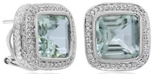 6.61CT DIAMOND  AAA GREEN AMETHYST 14KT WHITE GOLD SQUARE HALO HANGING EARRINGS