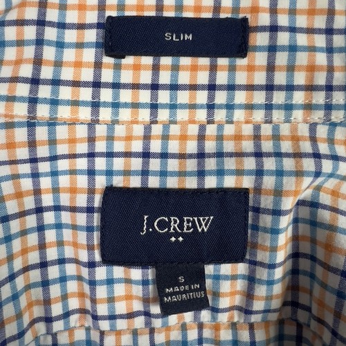 J. Crew Herren Small Slim Langarm Hemd Orange Aqua Navy Kariert Slim H - Bild 3 von 14