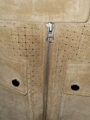 Margaret Godfrey Tan Suede Perforated Two Way Front Zipper Big Pocket Skirt Size - 第 5/9 張圖片