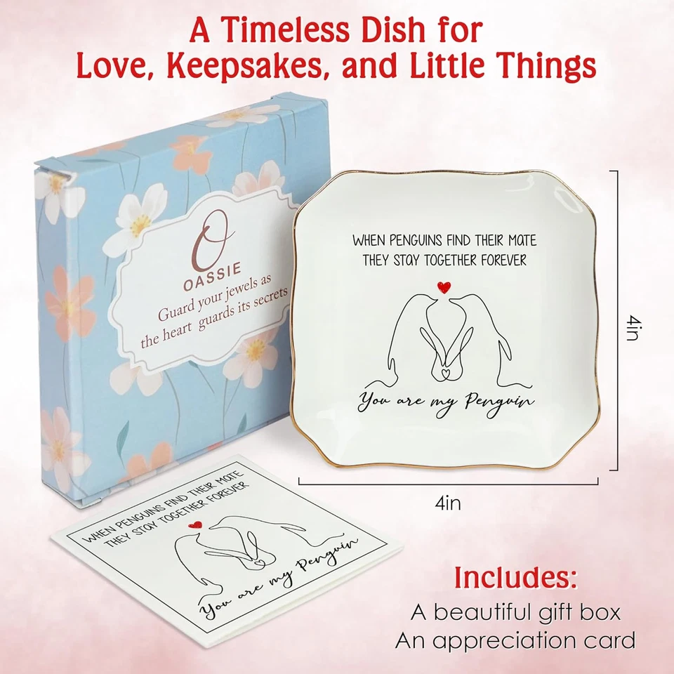 Christmas Anniversary Couple Gifts for Women Her Wife - 4X4 Penguin Ceramic Jewe - Image 3 of 4