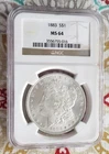 1883 - Morgan Silver Dollar - NGC - Sharp White Coin - MS64 - VGC