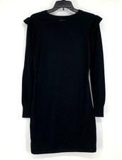 Lulus Dress Womens Size Large Sweater Weather Black Ruffle Long Sleeve Mini