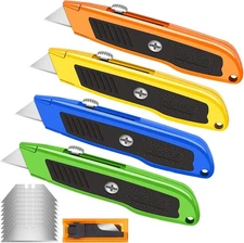 4 Pack Retractable Box Cutter Utility Knives 10 Blades Heavy Duty Work Cardboard