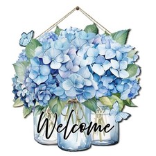 Welcome Sign Front Door Decor, Hydrangea Decor Farmhouse Wall Signs