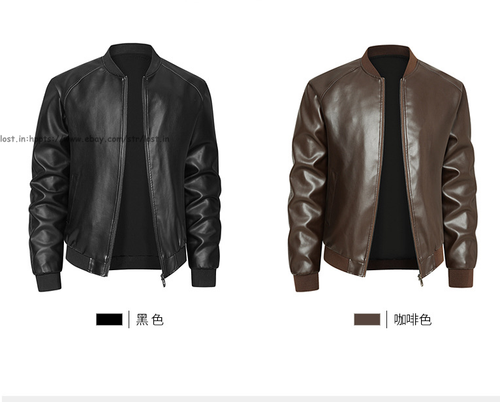 Men Faux Leather Outerwear Motorcycle Jacket Casual Stand Collar PU Biker Coats  - Bild 7 von 21
