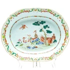 Chinese Porcelain Platter Famille Rose Gilt Straits Birds Qianlong Qing 18th C