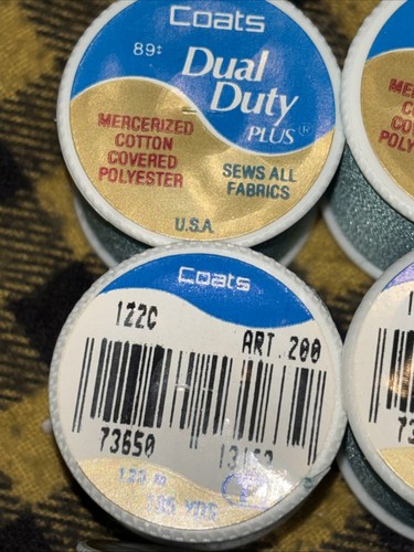 6 Lot New J&P Coats Dual Duty Thread #122-C Mist Aqua All Fabrics 135 Yd Ea - Picture 2 of 3