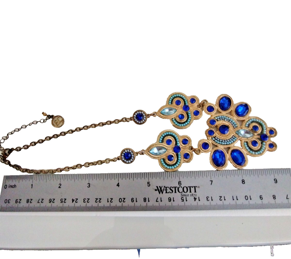 Erica Lyons Statement Rhinestone Bib Necklace Pea… - image 3