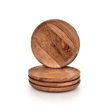 Indus Lifespace Dinner Plate Acacia Wood Round Set of 4 Wooden Medium, Brown 