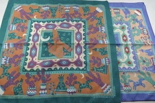 2 Vintage Springs Aztec Southwestern Wolf Coyote Dog Cactus Horse Bandana USA 