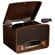 Electrohome Vinyl Record Player, Bluetooth Radio CD Vinyl to MP3, 32GB USB Drive