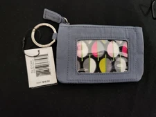 NWT Vera Bradley Zip ID Case/ Key Ring  Charcoal Gray  3" x 5"