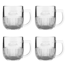 Set of 4 Budweiser Budvar Pint Tankard Glasses – Official Beer Mugs – Brand New