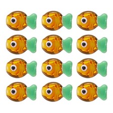 12 Pcs Glass Fish Beads, Handmade Lampworking Fish Beads, Gold/Green