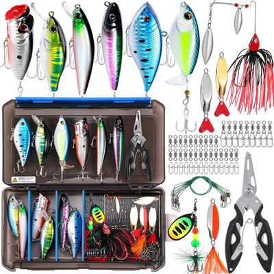 68pcs Fishing Lures Kit Tackle Box Bass Trout Baits Hooks Gear Set w Pliers