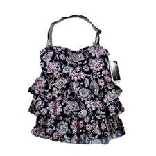 ISLAND ESCAPE Bandini Swimsuit Top Womens 8 Navy Floral Stretch Remove Cups NEW