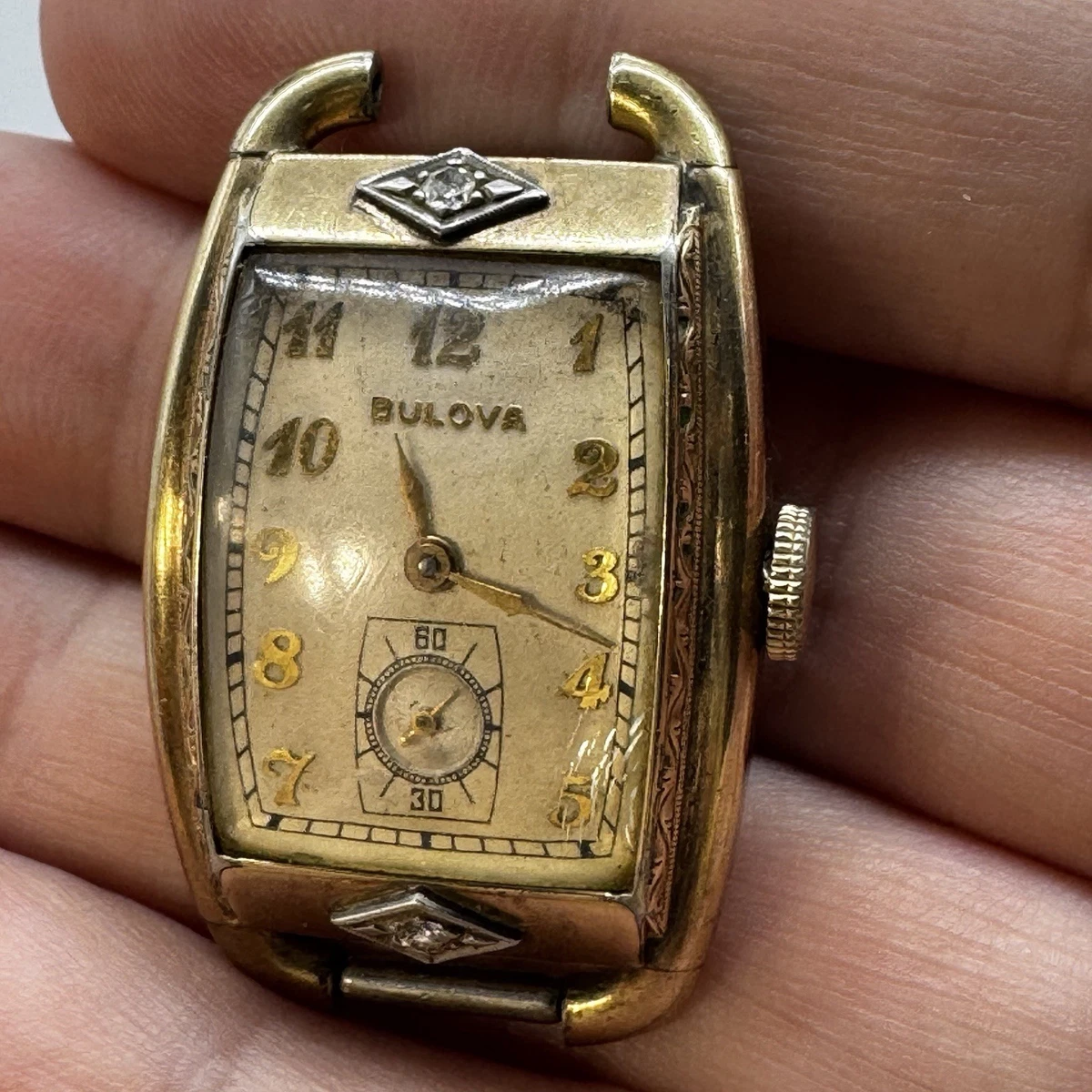 Bulova Vintage GOLD AND DIAMOND BULOVA LADIES WATCH VTG Vintage Diamond and Gold Bulova Ladies Wrist Watch main image 2