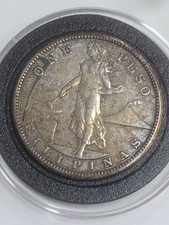 Beautiful 1907-S Silver Philippines Filipinas One (1) Peso Patina Toner
