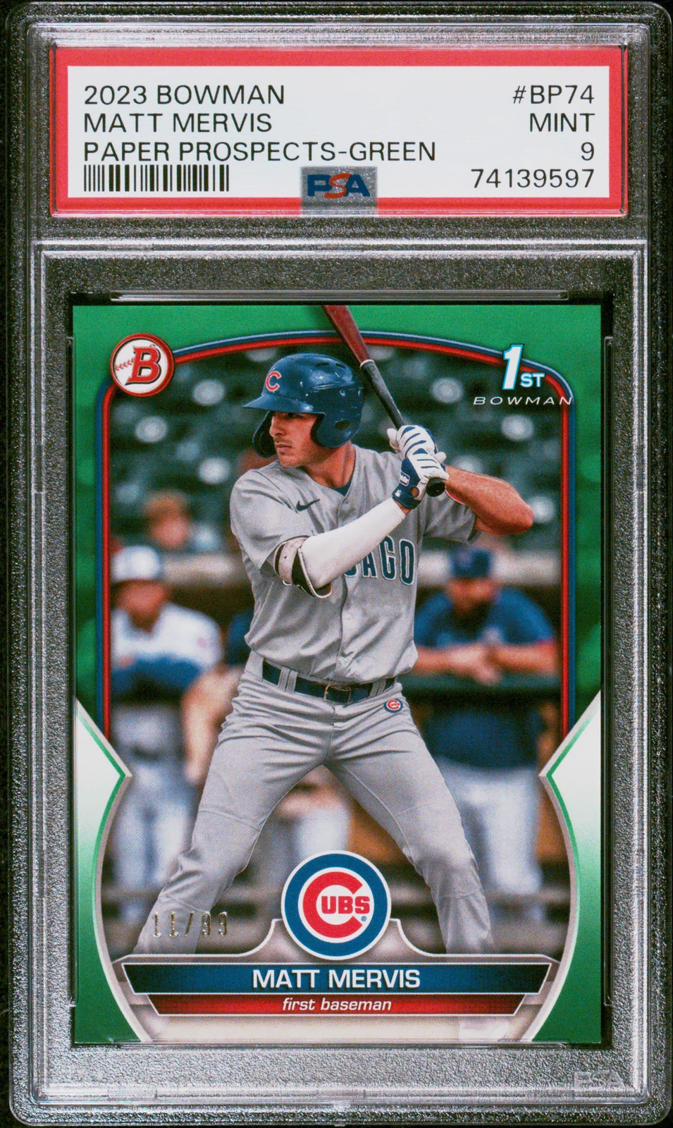 2023 Bowman Paper Prospects Matt Mervis Green 11/99 PSA 9