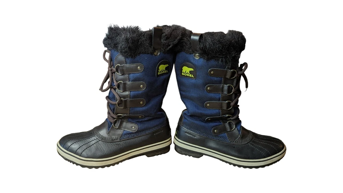 Sorel Tofino Tall Blue Black Faux Fur Snow Waterproof Outdoor Duck Boots Sz9