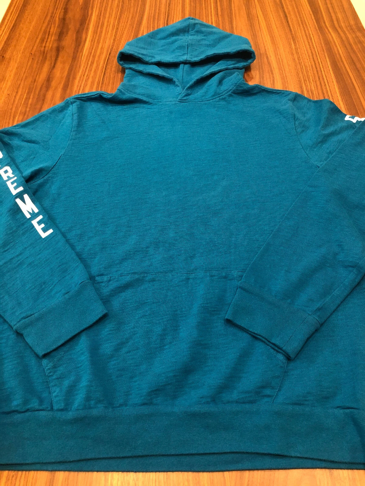 2013 SS13 SUPREME ARM LOGO HOODED SWEATSHIRT TEAL BLUE WHITE BOX LOGO XL