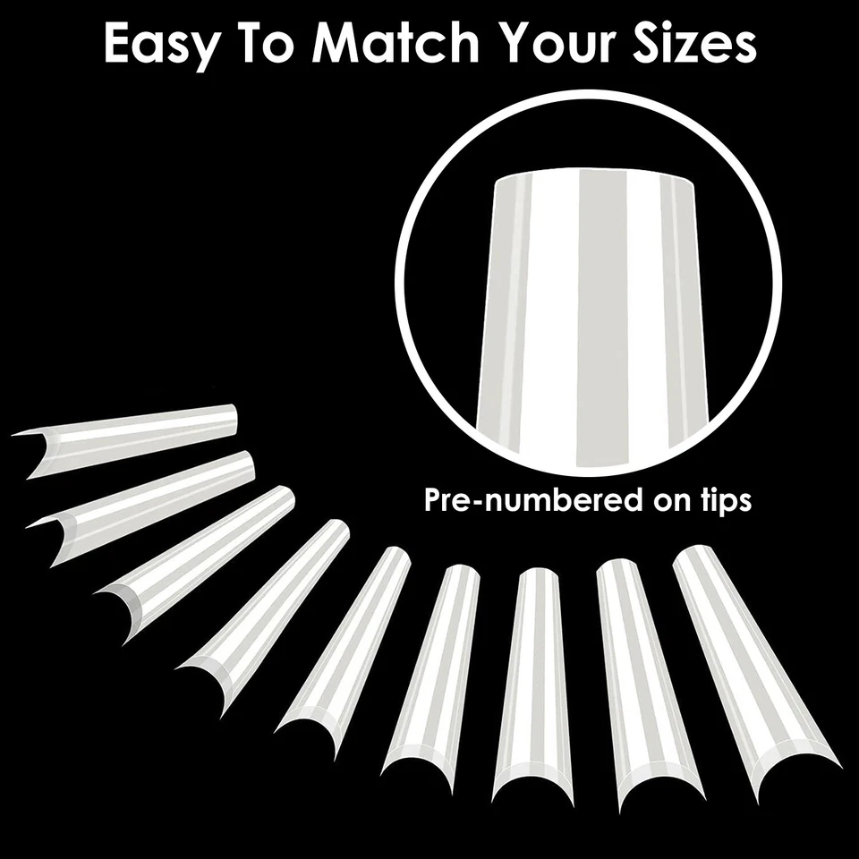 500 piezas Puntas de uñas francesas acrílicas uñas postizas media cubierta para arte en uñas hágalo usted mismo 10 tamaños Foto 2 de 4