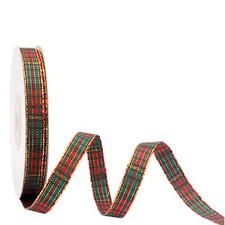 Christmas Checkered Plaid Ribbon 25 Yard Polyester Woven Edge 3/8 Inch