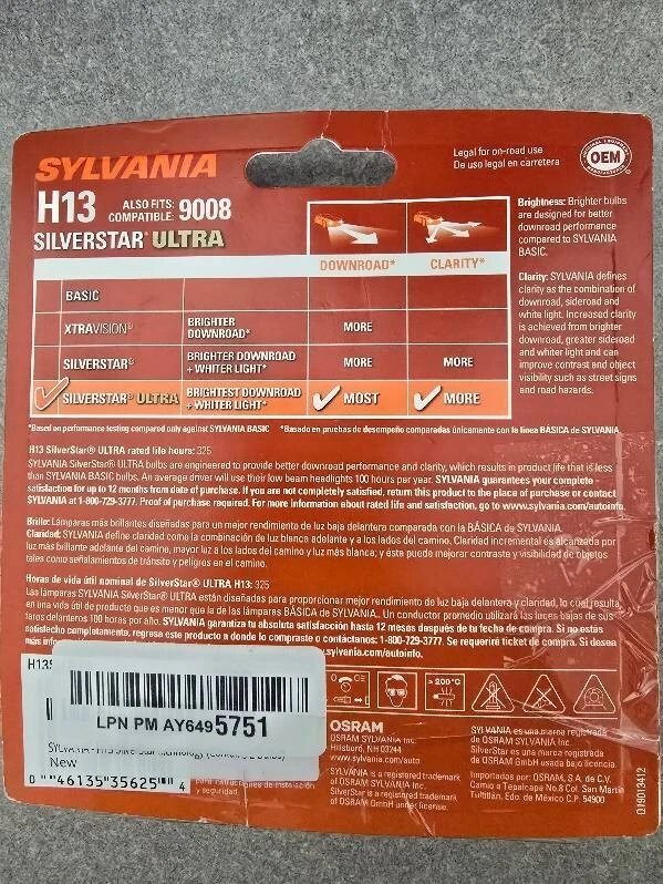 Paquete doble de bombillas de faros H13 Sylvania Silverstar Ultra Foto 2 de 2