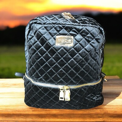 BEBE Brand Quilted Black Velvet Backpack Purse Diaper Bag  display picture 2