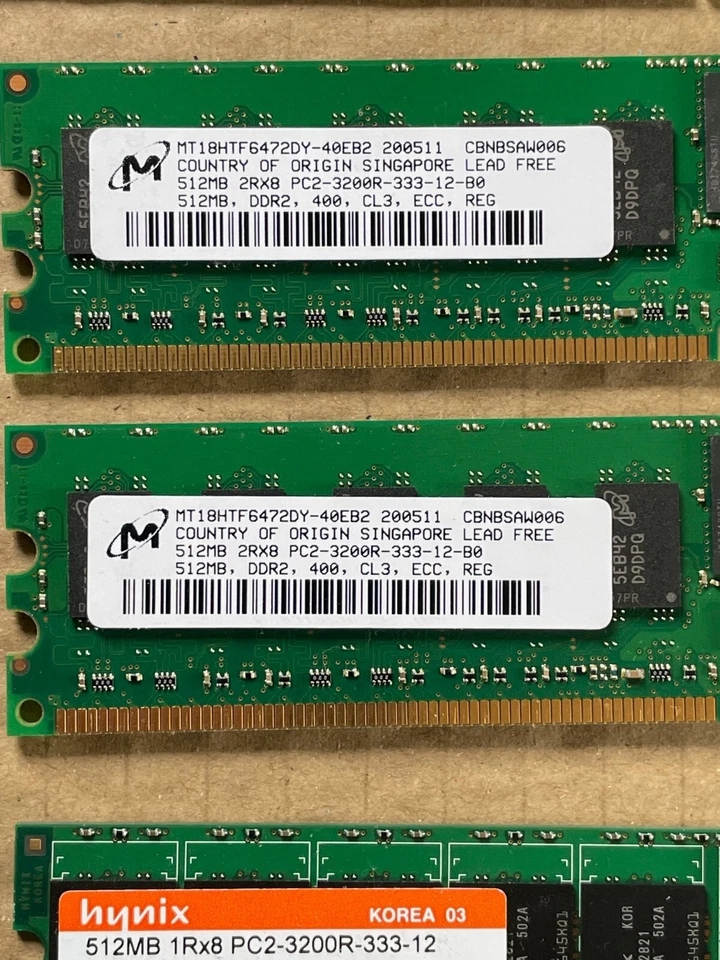 6 X 512Mb (3Gb Total) DDR2 1Rx8 PC2 3200R 333 Hynix Samsung Micron PC RAM Memory - Image 3 of 4