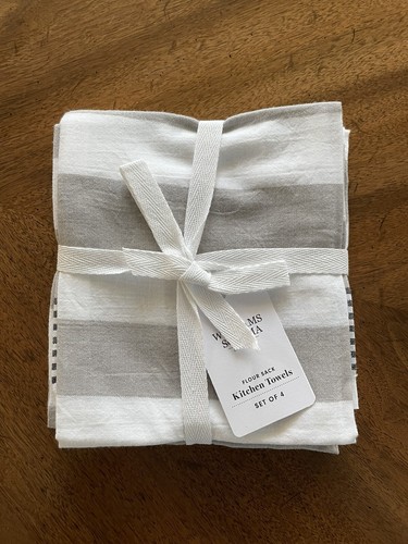 Williams Sonoma MEHLSACK KÜCHENTÜCHER/GRAU UND WEISS 4er Set