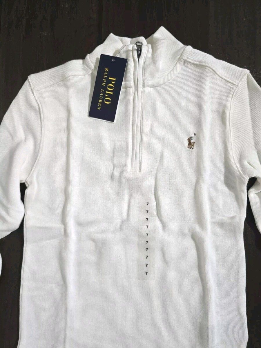 Polo Ralph Lauren ホワイトジップアップセーター Polo Ralph Lauren Boy's Cotton Quarter Zip Sweater White
