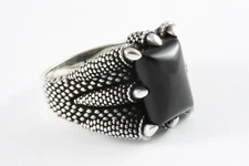 Gothic Claw Dragon Black Stone Signet Ring Silver 925 Silver / 480
