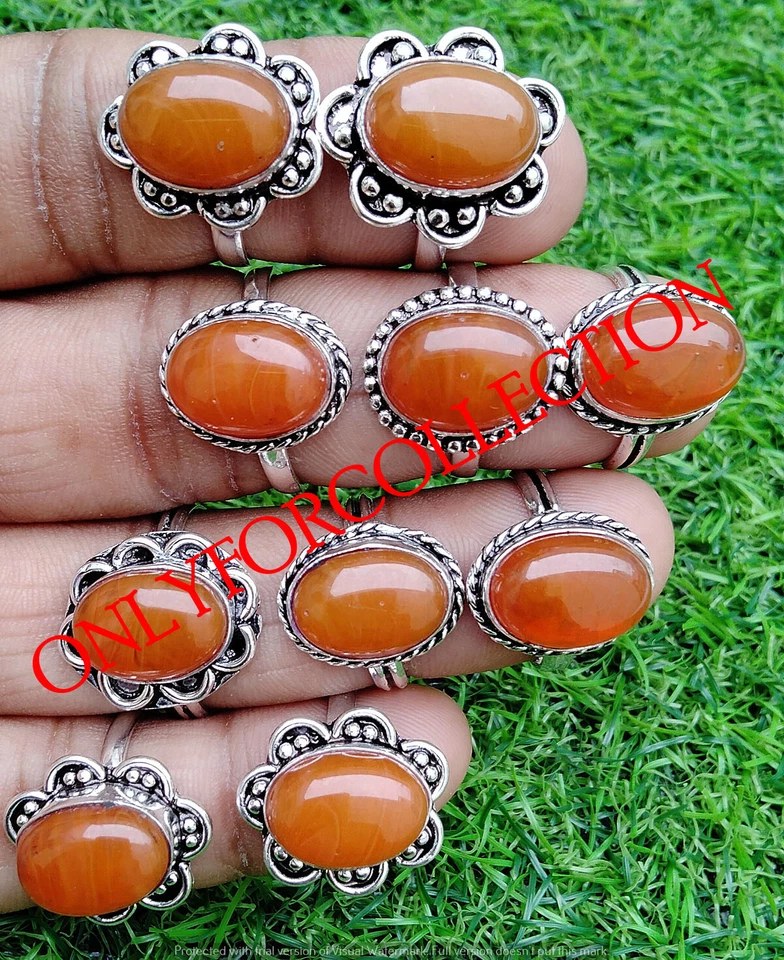 Lote de anillos hechos a mano con piedras preciosas de cornalina enchapados en plata de ley 925 joyas para mujer Foto 2 de 2