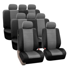 Gray Black Leather Seat Split Covers 8 Seaters 3row SUV w/ Free Air Freshener