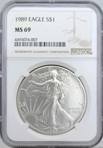 1989 NGC MS 69 Silver Eagle American US One Dollar $1 United States Coin