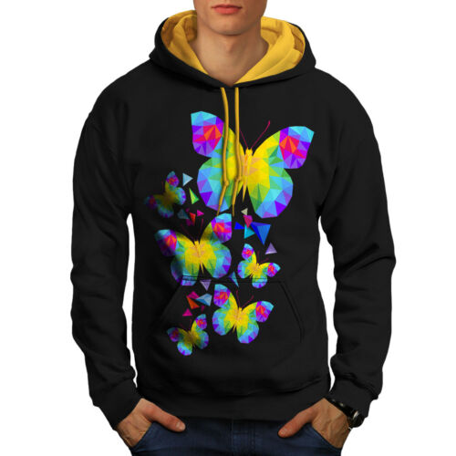 Wellcoda Polygonal Butterfly Mens Contrast Hoodie, Spring Casual Jumper - Picture 1 of 5