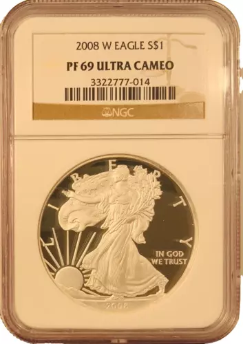 2008 W PROOF SILVER EAGLE NGC PF69 ULTRA CAMEO CLASSIC BROWN LABEL