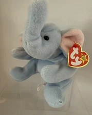 Ty Beanie Babies Peanut The Elephant 1995 Stuffed Animal Plush Baby Blue
