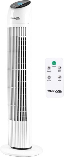 Nuovva White Quiet Electric Tower Fan, Energy Efficient Electric Fan, 33 Inches