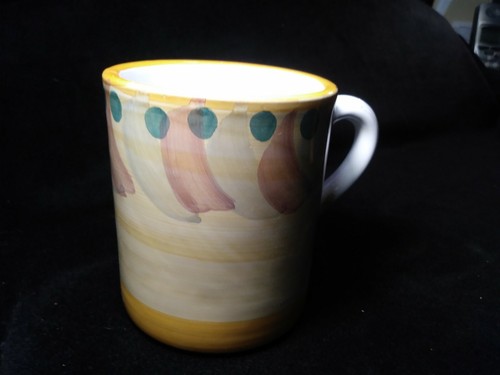 Patronelli Oronzo Grottaglie 16 Oz Mug Handpainted in Italy Cup Mug orange green - Picture 2 of 4