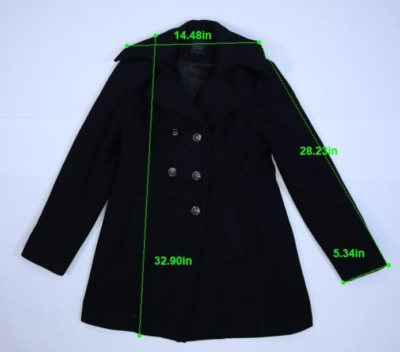 Braetan Black Wool Blend Double Breasted Button Up Mid Length Pea